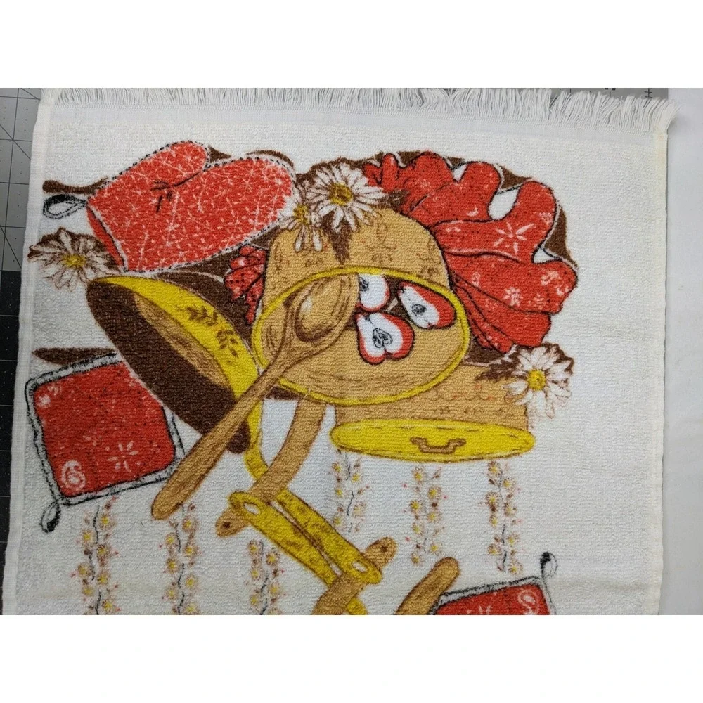 Kitchen Hand Towel Apple Pots Spoon 15x22 Inch‎ Vintage